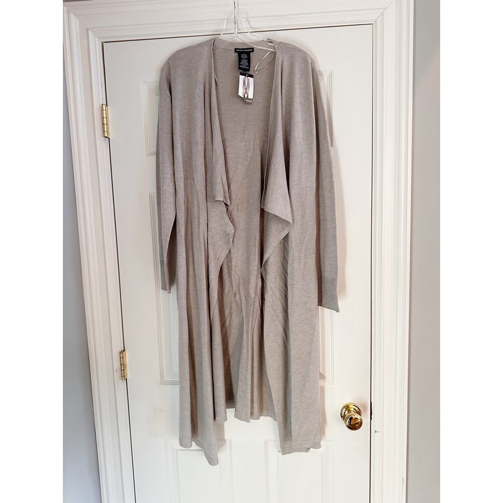 Chelsea & Theodore NWT Oatmeal Heather Open Front Knit Sweater LARGE - Picture 3 of 11